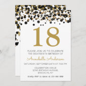 18e Verjaardag Black Gold Glitter Sparkle Confetti Kaart (Voorkant / Achterkant)