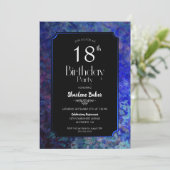 18e verjaardag Black met blauwe grens Kaart (Staand voorkant)