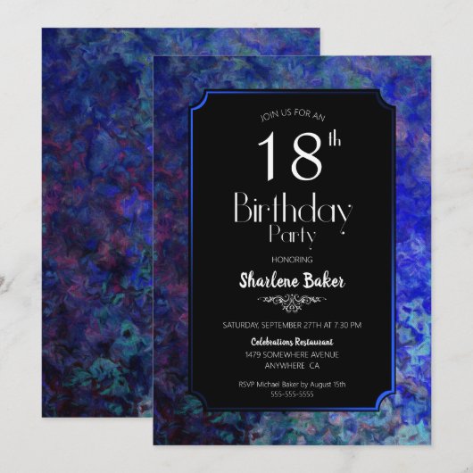 18e verjaardag Black met blauwe grens Kaart (Voorkant / Achterkant)