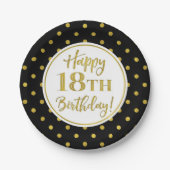18e verjaardag Black White Gold Stippen Papieren Bordje (Voorkant)