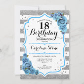 18e verjaardag - Blauw Zilver Wit Strepen Kaart (Voorkant)