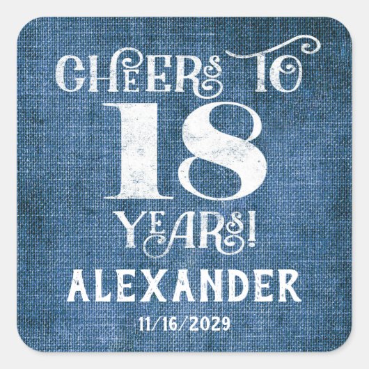 18e verjaardag Blauwe linen Hartelijk dank aan de  Vierkante Sticker (Voorkant)