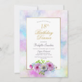 18e verjaardag Blauwe roze Floral deegment Kaart (Voorkant)