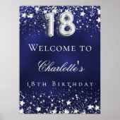 18e verjaardag blauwe zilveren sterren welkomstfee poster (Voorkant)