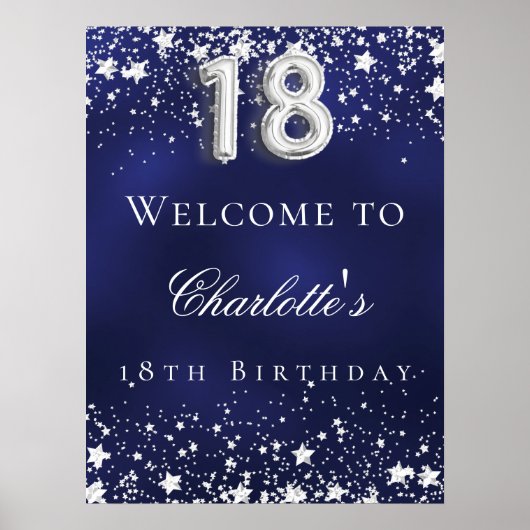 18e verjaardag blauwe zilveren sterren welkomstfee poster (Voorkant)