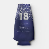 18e verjaardag - blauwe zilverglitter naam flesjeskoeler (Voorkant)