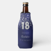 18e verjaardag - blauwe zilverglitter naam flesjeskoeler (Fles Voorkant)
