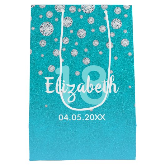 18e verjaardag blauwgroen blauwe groene glitter na medium cadeauzakje (Achterkant)