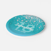 18e verjaardag blauwgroen blauwe groene glitter na papieren bordje (Gekanteld)