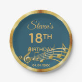 18e verjaardag blauwgroen groene muzieknoten papieren bordje (Voorkant)