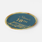 18e verjaardag blauwgroen groene muzieknoten papieren bordje (Gekanteld)