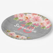 18e verjaardag blozen grijs hout rustic papieren bordje (Gekanteld)