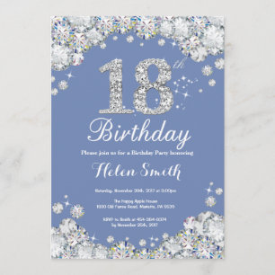 18e verjaardag Blue en Silver Diamond Kaart