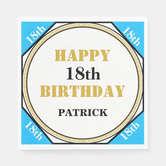 18e verjaardag Blue Gold Servet (Voorkant)