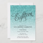 18e verjaardag Blue Ombre Glitter uitnodiging (Voorkant)