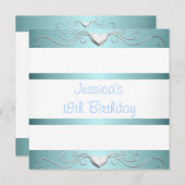 18e verjaardag Blue White Silver Metal Hearts Kaart (Voorkant / Achterkant)