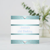 18e verjaardag Blue White Silver Metal Hearts Kaart (Staand voorkant)