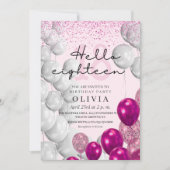 18e Verjaardag Blush Pink Glitter Ballonnen Kaart (Voorkant)