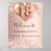 18e verjaardag blush roos gouden ballonnen welkom poster (Voorkant)