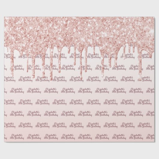 18e verjaardag blush roos gouden druppels naam cadeaupapier (Vlak)