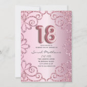 18e verjaardag Blush Roze Glitter Prinses Kaart (Voorkant)
