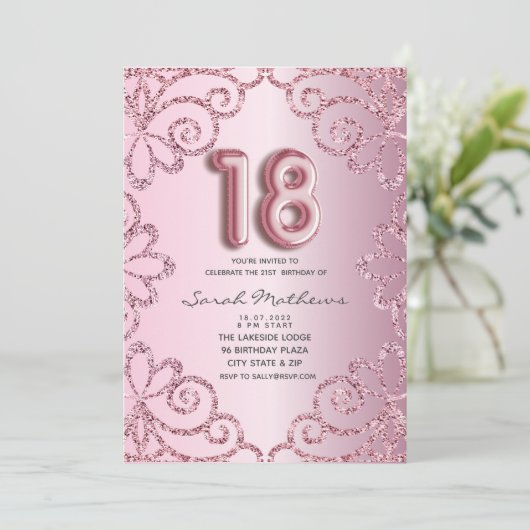 18e verjaardag Blush Roze Glitter Prinses Kaart (Staand voorkant)