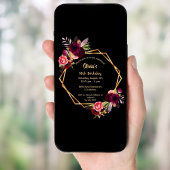 18e verjaardag bogundy floral gold geometric black kaart