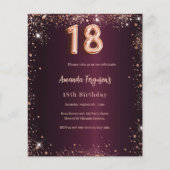18e verjaardag bordeaux roos gouden uitnodiging (Voorkant)