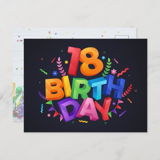 18e verjaardag briefkaart (Voorkant / Achterkant)