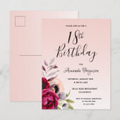 18e verjaardag burgundy roos gouden bloedige uitno briefkaart (Voorkant / Achterkant)