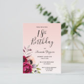 18e verjaardag burgundy roos gouden bloedige uitno briefkaart (Staand voorkant)