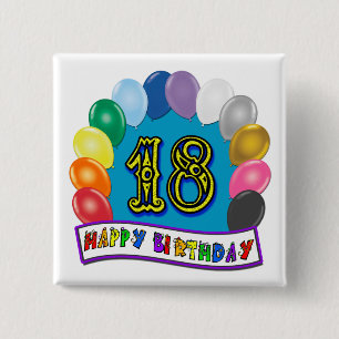18e verjaardag cadeaus met gesorteerd ballonontwer vierkante button 5,1 cm