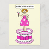 18e Verjaardag Cartoon Lady op Giant Cake Briefkaart (Voorkant)