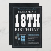 18e verjaardag Chalkboard Blue Balloon Roche Kaart (Voorkant / Achterkant)