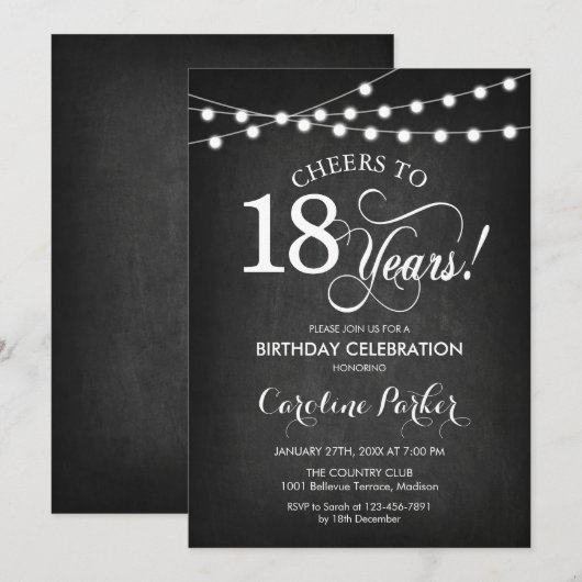 18e verjaardag - Chalkboard Zwart Wit Kaart (Voorkant / Achterkant)