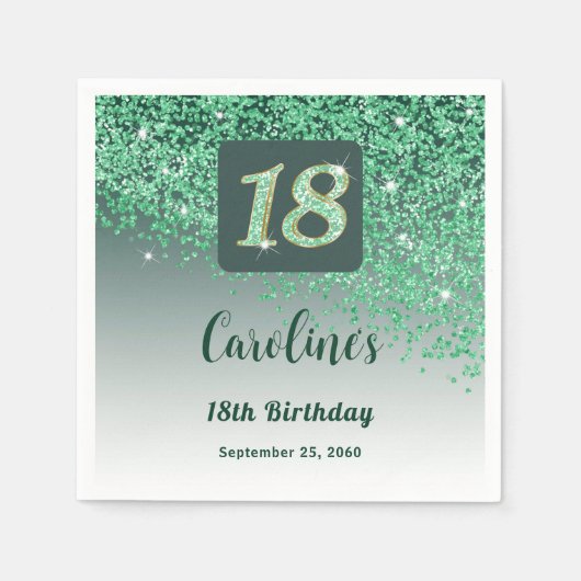 18e verjaardag Chic Green Glitter Servet (Voorkant)