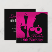 18e verjaardag cocktail party fuschia kaart (Voorkant / Achterkant)