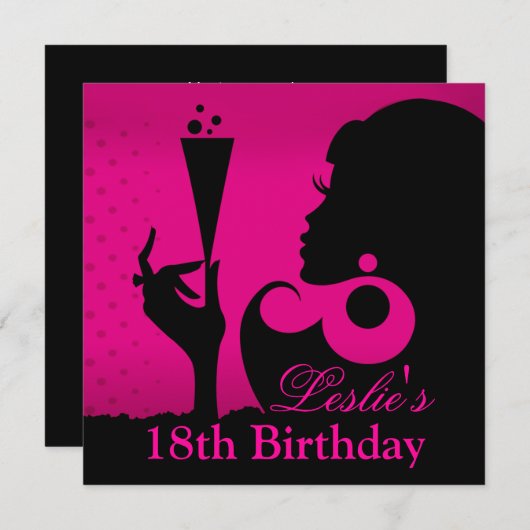 18e verjaardag cocktail party fuschia kaart (Voorkant / Achterkant)