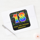 18e verjaardag: Colorful Music Symbols, Rainbow 18 Vierkante Sticker (Envelop)