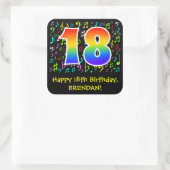 18e verjaardag: Colorful Music Symbols, Rainbow 18 Vierkante Sticker (Tas)