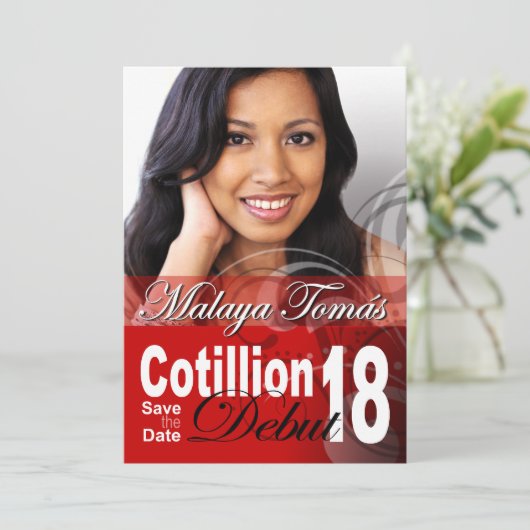 18e verjaardag Cotillion Debut Sparen de Datum Fot Save The Date (Staand voorkant)