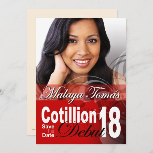 18e verjaardag Cotillion Debut Sparen de Datum Fot Save The Date (Voorkant / Achterkant)