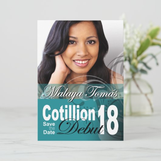 18e verjaardag Cotillion Debut Sparen de Datum Fot Save The Date (Staand voorkant)