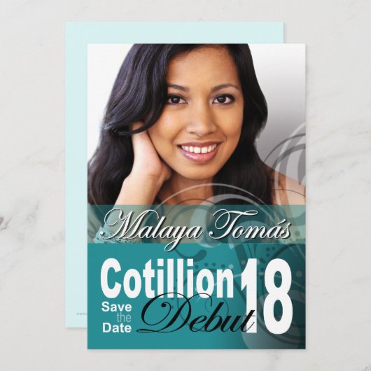 18e verjaardag Cotillion Debut Sparen de Datum Fot Save The Date (Voorkant / Achterkant)