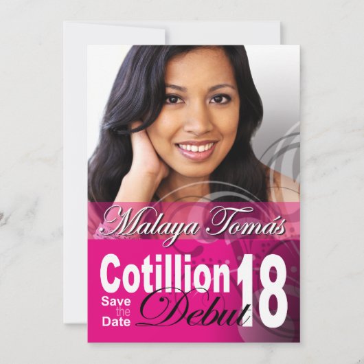 18e verjaardag Cotillion Debut Sparen de Datum Fot Save The Date (Voorkant)