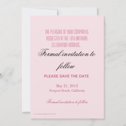 18e verjaardag Cotillion Debut Sparen de Datum Fot Save The Date (Achterkant)