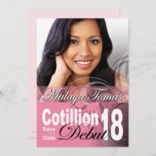 18e verjaardag Cotillion Debut Sparen de Datum Fot Save The Date (Voorkant / Achterkant)