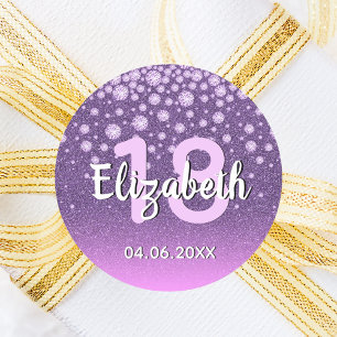 18e verjaardag diamant glitter paars roze ronde sticker