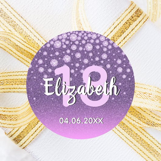 18e verjaardag diamant glitter paars roze ronde sticker
