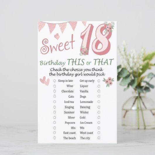 18e verjaardag Dit of dat spel (Staand voorkant)